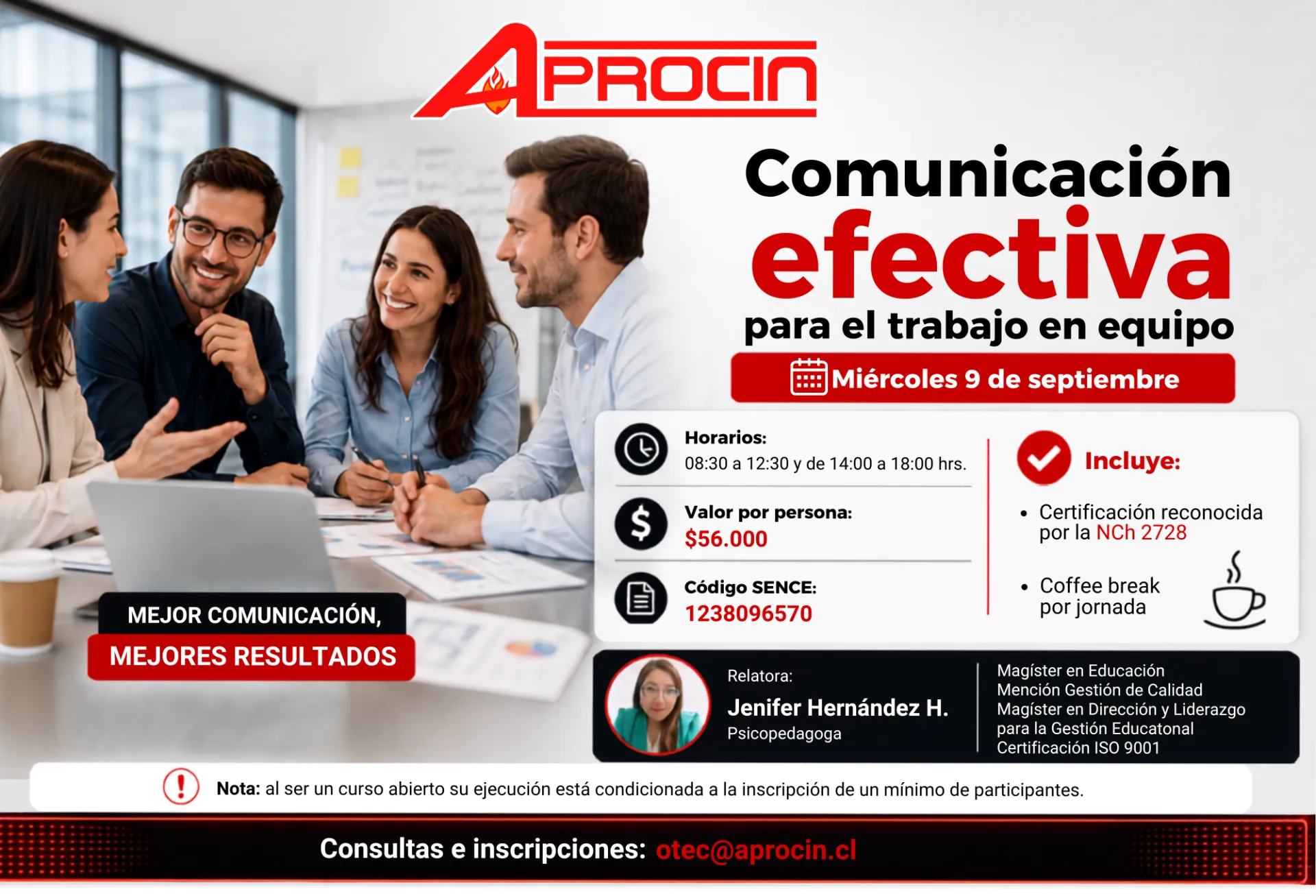 Imagen de OTEC APROCIN abre inscripciones para participar en curso de Comunicación Efectiva para equipos